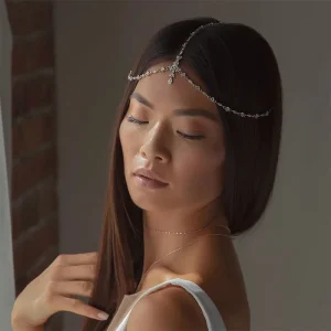 Rhinestone Leaf Forehead Head Chain for Women